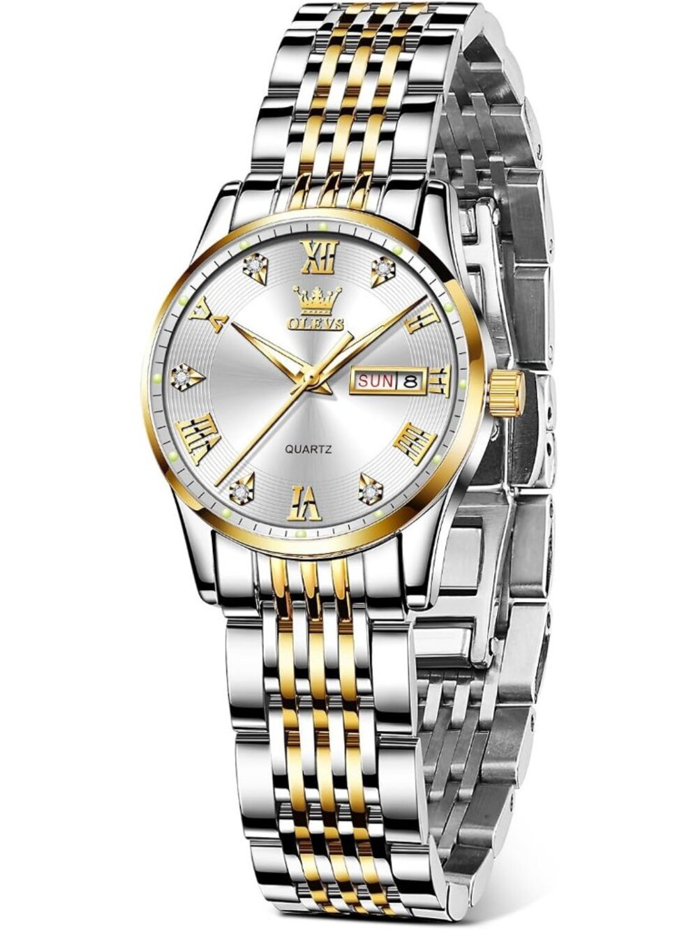 Women's Gold and Silver Analog Quartz Waterproof Stainless Steel Band Watch